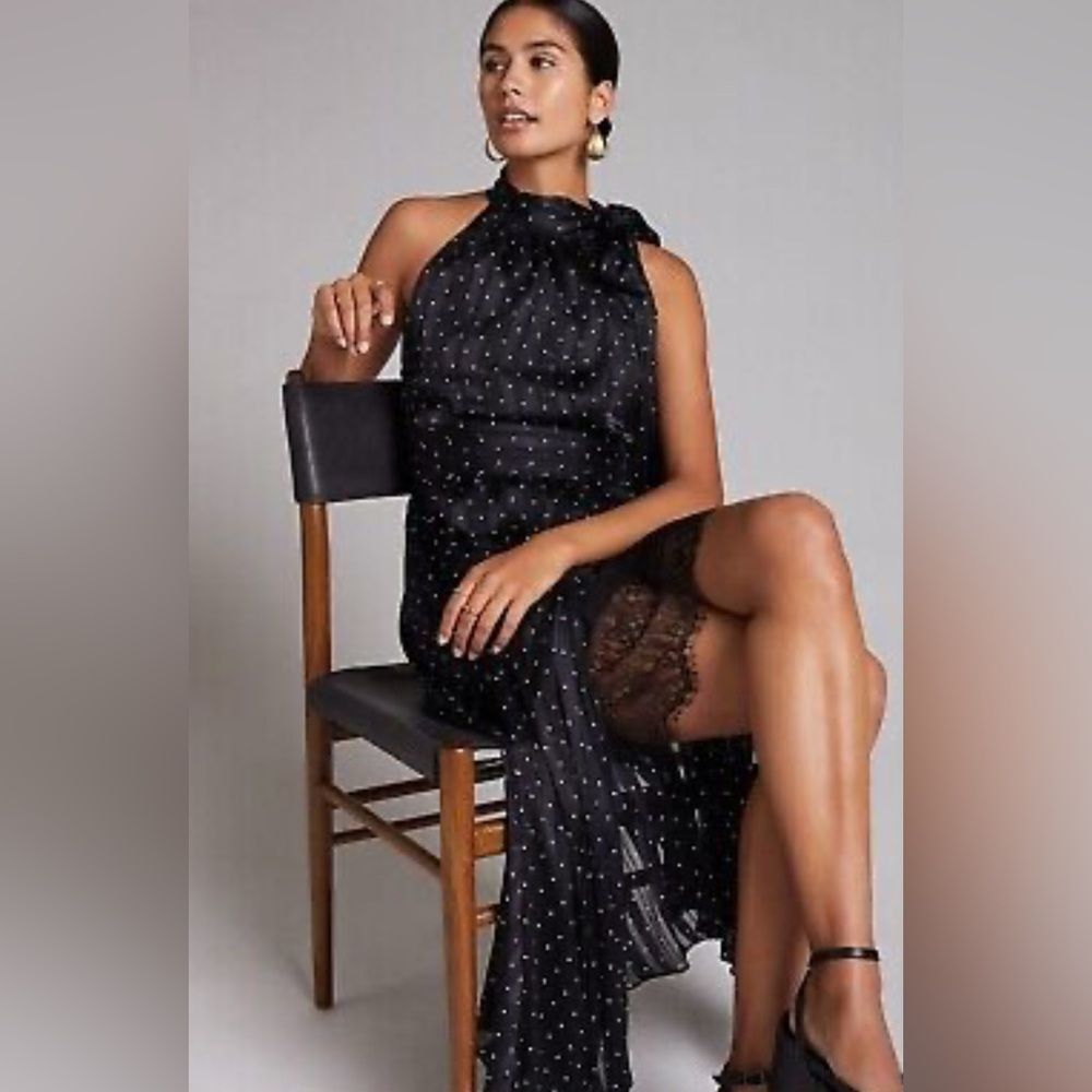 Sachin & Babi Anthropologie women’s 6 polka dot stripe halter midi dress FLAW - Picture 6 of 11